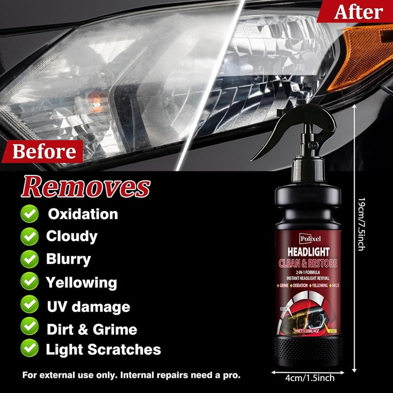 POLIXEL Headlight Cleaner Spray Headlight Restoration Removes Haze, Oxidation & Yellowing in Minutes Restores Clarity to Foggy & Yellow Headlamp Works on Car, Truck, Motorcycle - 4oz/120ml - Image 4
